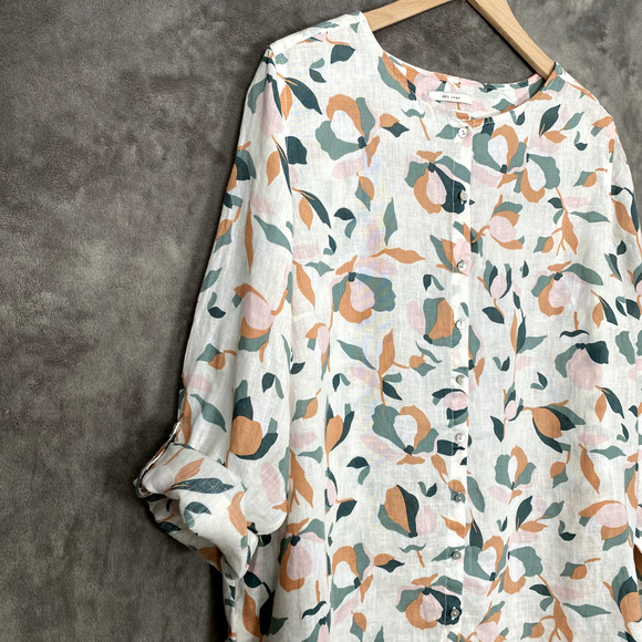 Rachel Zoe Womens Linen Button Up Top Size 1X Roll Tab Sleeves Artsy Office Boho - Picture 3 of 9